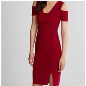 Express cold shoulder red slit dress